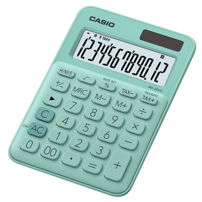 Калькулятор 12 разр. CASIO MS-20UC-GN-S-EC настольный, зеленый