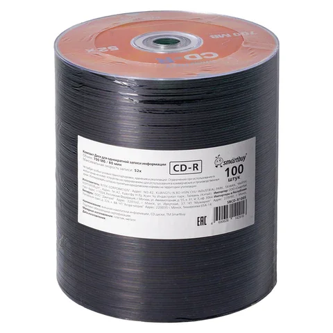 Диски CD-R SMARTBUY, 700 Мб, 52x, Bulk (упаковка на шпиле), КОМПЛЕКТ 100 шт., SBCD-R100S Диски CD-R SMARTBUY, 700 Мб, 52x, Bulk (упаковка на шпиле), КОМПЛЕКТ 100 шт., SBCD-R100S