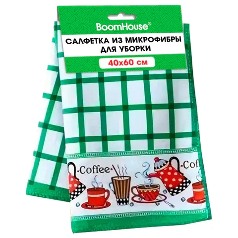 Салфетка из МИКРОФИБРЫ универсальная, 40х60 см, зеленая клетка, орнамент, 240 г/м2, BOOMHOUSE (БУМХАУС), 700878 Салфетка из МИКРОФИБРЫ универсальная, 40х60 см, зеленая клетка, орнамент, 240 г/м2, BOOMHOUSE (БУМХАУС), 700878