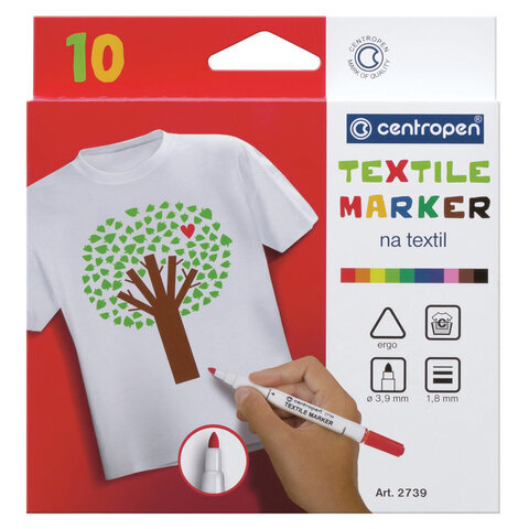 Маркеры для ткани 10 ЦВЕТОВ CENTROPEN "Textile Marker", круглый наконечник, 1,8 мм, 2739/10, 5 2739 1001 Маркеры для ткани 10 ЦВЕТОВ CENTROPEN "Textile Marker", круглый наконечник, 1,8 мм, 2739/10, 5 2739 1001