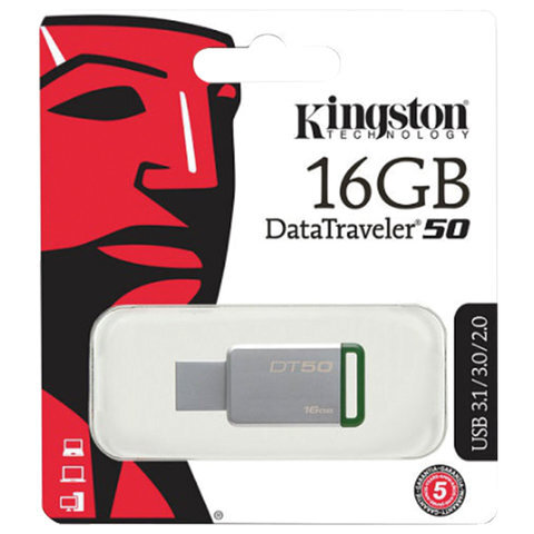 Флэш-диск 16 GB KINGSTON DataTraveler 50 USB 3.0, металлический корпус, серебристый/зеленый, DT50/16GB Флэш-диск 16 GB KINGSTON DataTraveler 50 USB 3.0, металлический корпус, серебристый/зеленый, DT50/16GB